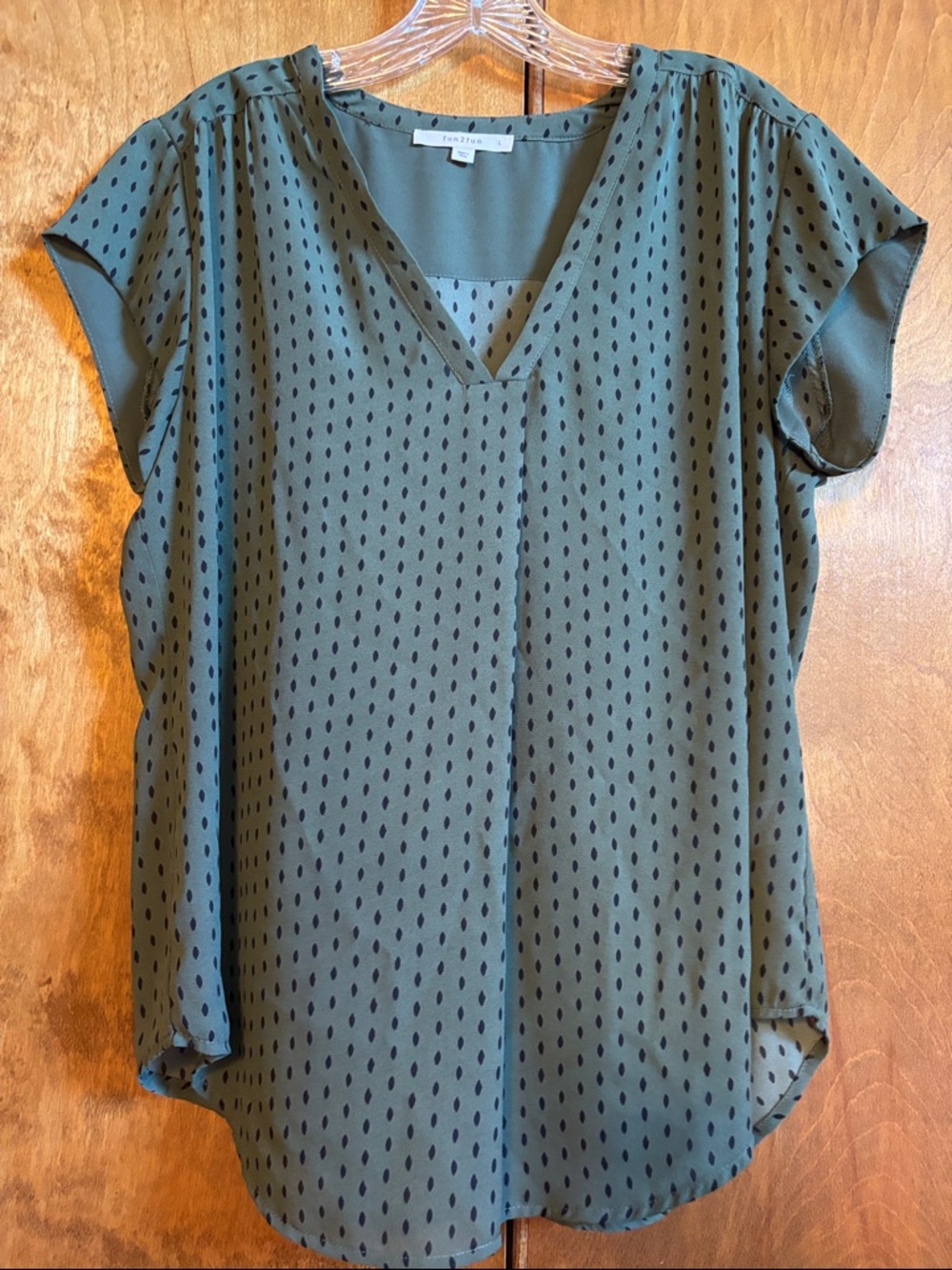 fun 2 fun Olive Green V-Neck Dot Print Blouse